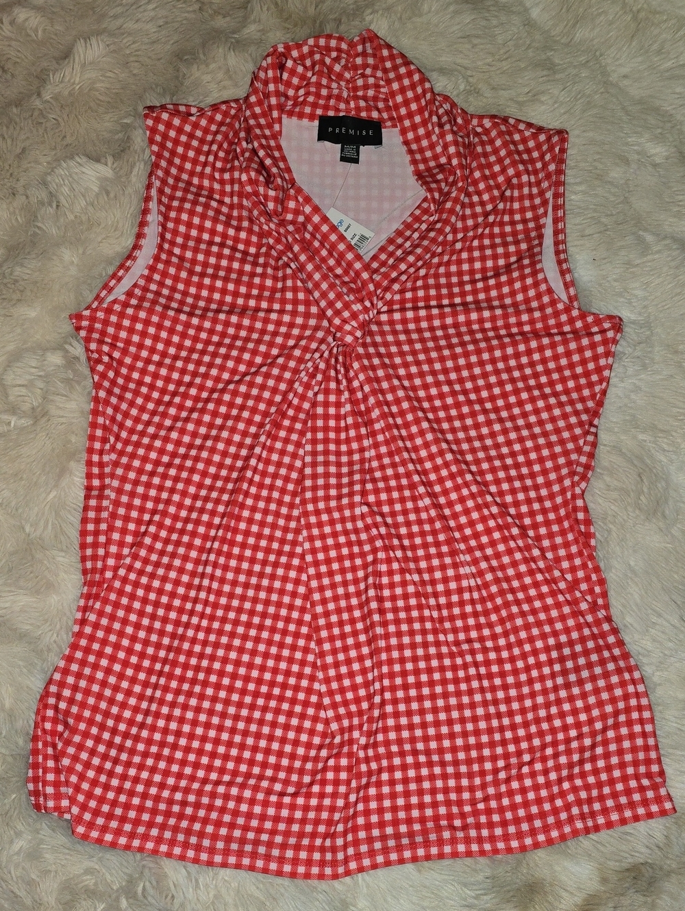 Premise Red and White Gingham Twist- Knot Front Sleeveless Top M